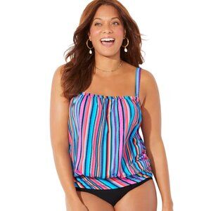 Swimsuits For All Multicolor Striped Tankini Top With Built-In Bra Size 26